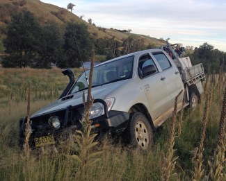 hilux in a wombat hole 2